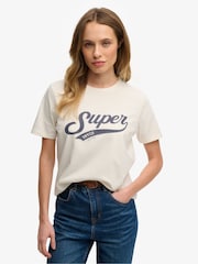 Superdry Cream Varsity Script T-Shirt - Image 1 of 6