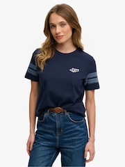 Superdry Navy Varsity Stripe Script T-Shirt - Image 1 of 6