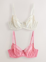 Coral/Ecru DD+ Non Padded Full Cup Embroidery Bras 2 Pack - Image 1 of 9