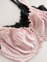Black/Pink DD+ Non Padded Full Cup Modal & Lace Bras 2 Pack - Image 10 of 11