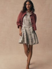 Blue With Red Embroidery Short Sleeve Tie Waist Mini Shirt Dress - Image 3 of 5