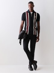 Fred Perry Black Tramline Zip Neck Polo Shirt - Image 2 of 6