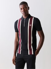 Fred Perry Black Tramline Zip Neck Polo Shirt - Image 3 of 6
