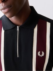 Fred Perry Black Tramline Zip Neck Polo Shirt - Image 5 of 6