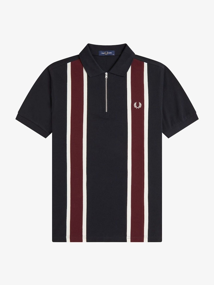 Fred Perry Black Tramline Zip Neck Polo Shirt - Image 6 of 6 Fred Perry Black Tramline Zip Neck Polo Shirt - Image 6 of 6