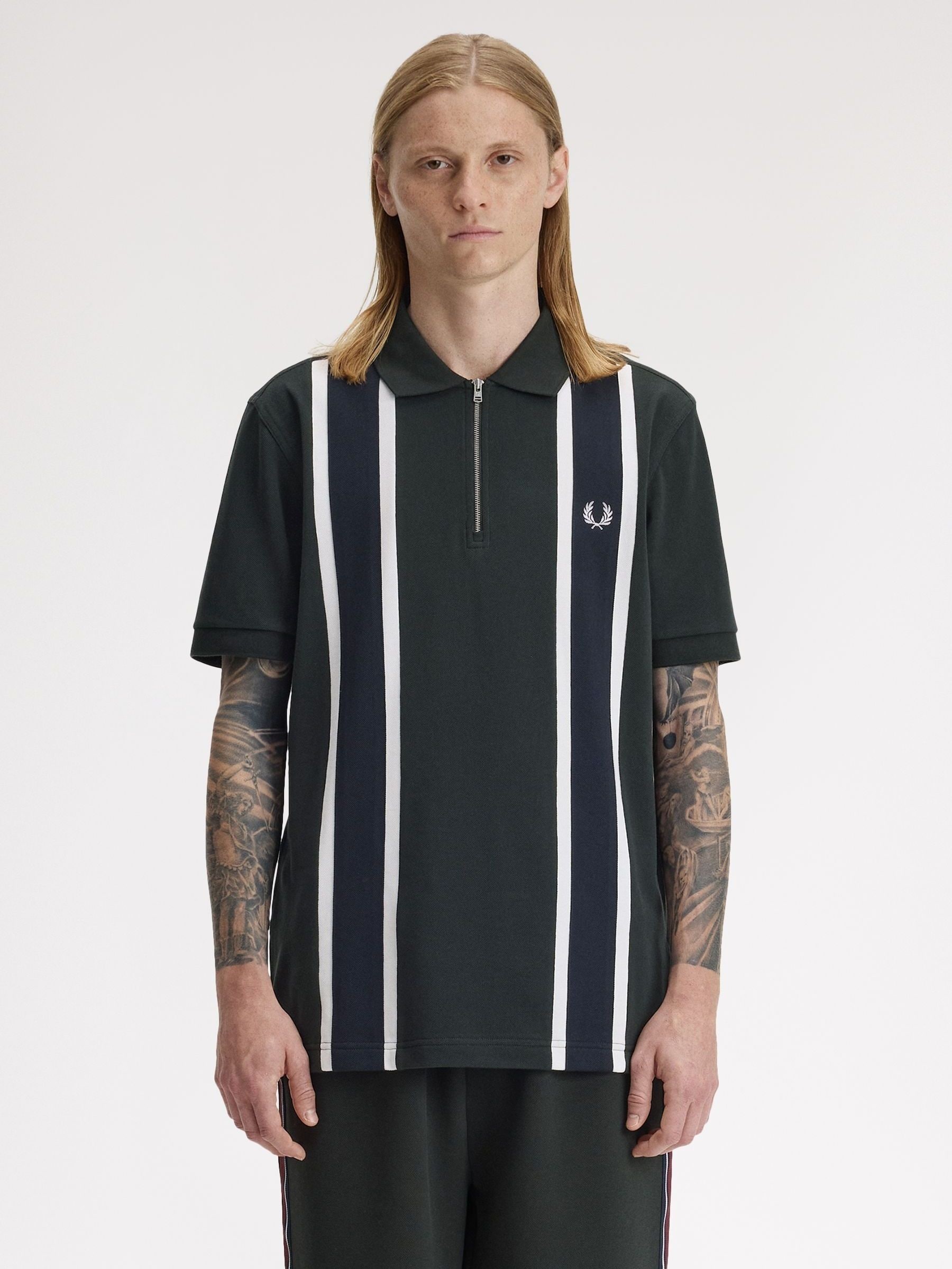 Buy Fred Perry Green Tramline Zip Neck Polo Shirt from Next Ireland
