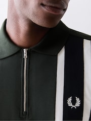Fred Perry Green Tramline Zip Neck Polo Shirt - Image 4 of 5