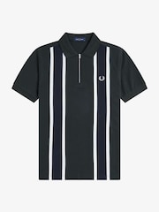 Fred Perry Green Tramline Zip Neck Polo Shirt - Image 5 of 5