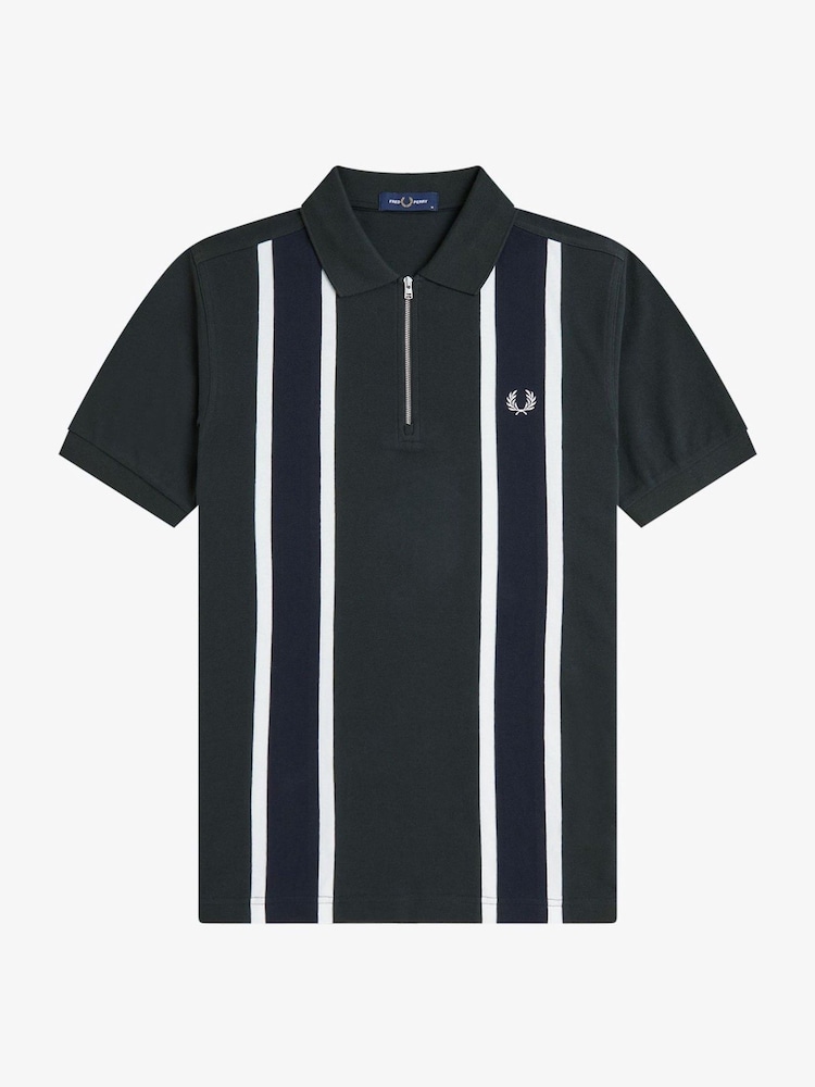 Fred Perry Green Tramline Zip Neck Polo Shirt - Image 5 of 5 Fred Perry Green Tramline Zip Neck Polo Shirt - Image 5 of 5