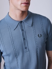 Fred Perry Light Blue Cable Knitted Polo Shirt - Image 4 of 5