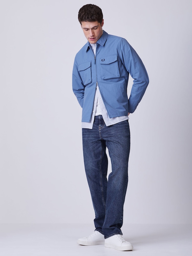 Fred Perry Blue Ripstop Pocket Zip Overshirt - Image 2 of 5 Fred Perry Blue Ripstop Pocket Zip Overshirt - Image 2 of 5