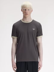 Fred Perry Grey Ringer T-Shirt - Image 1 of 5