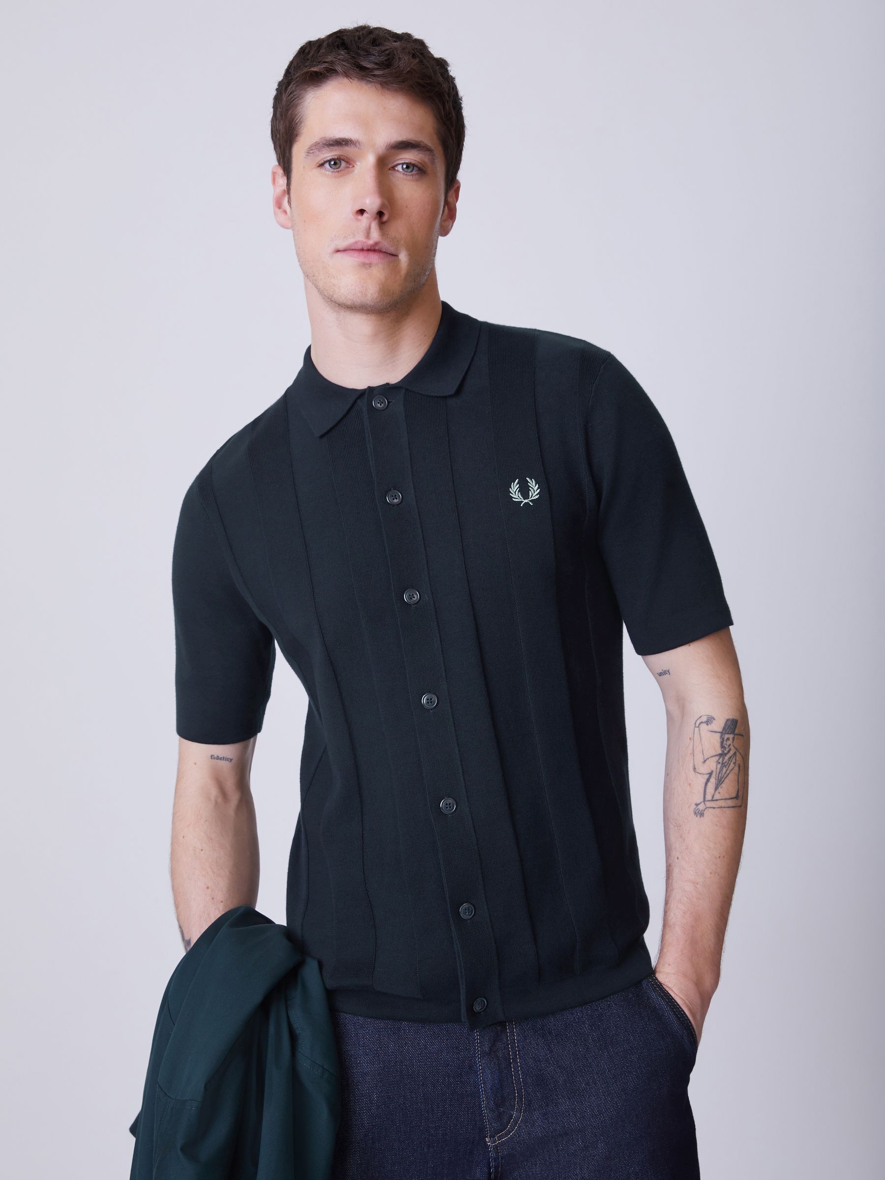 Buy Синій - Fred Perry Button Through Short Sleeve Tonal Vertical