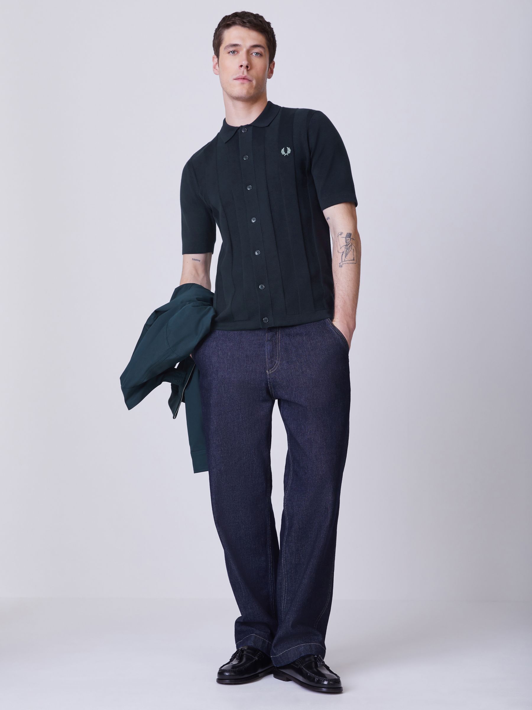 Buy Синій - Fred Perry Button Through Short Sleeve Tonal Vertical