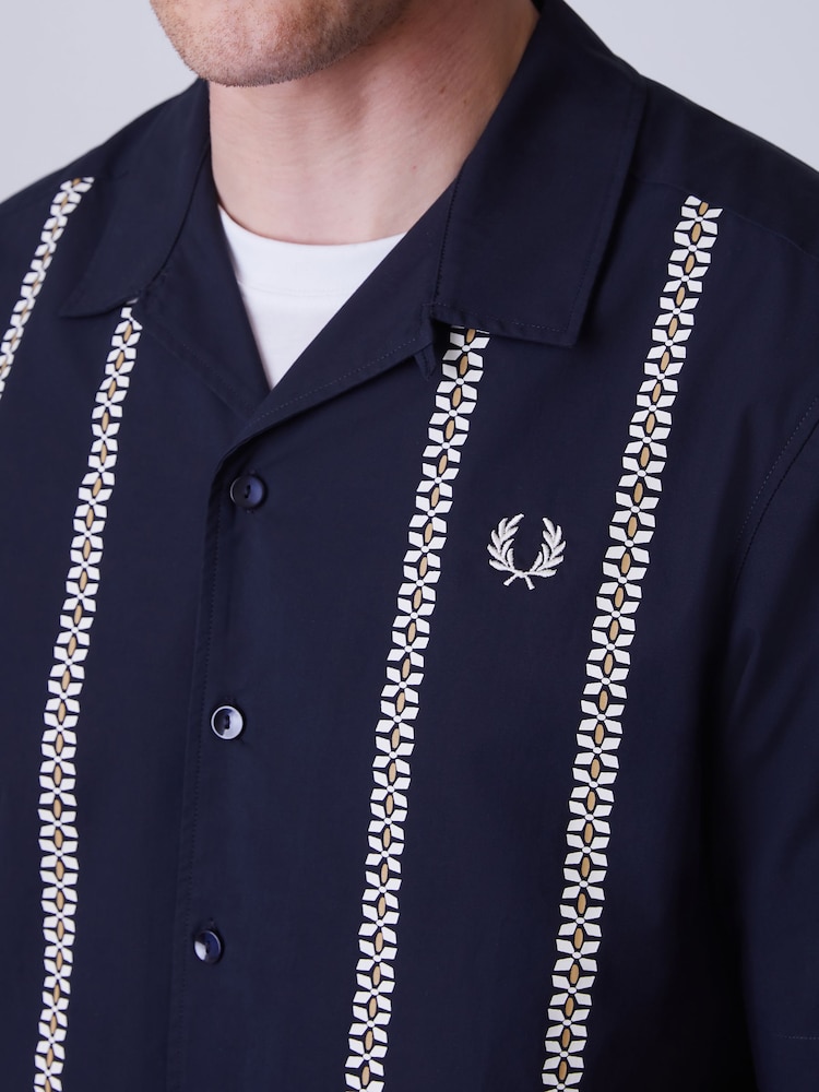 Fred Perry Blue Placement Print Revere Collar Shirt - Image 4 of 4