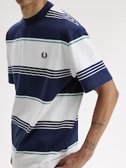 Fred Perry Blue Heavyweight Striped T-Shirt - Image 6 of 7