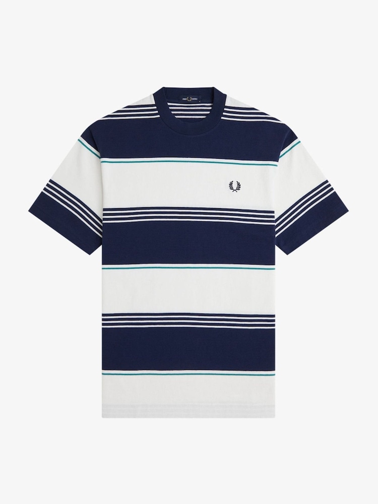 Fred Perry Blue Heavyweight Striped T-Shirt - Image 7 of 7