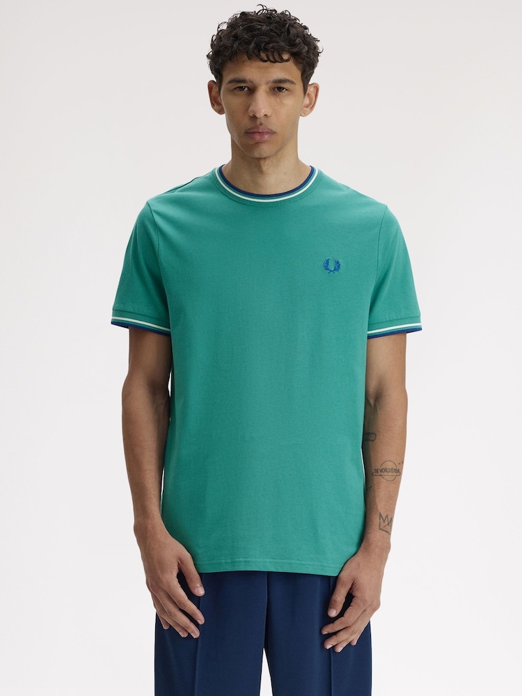 Fred Perry Green Twin Tipped T-Shirt - Image 1 of 5 Fred Perry Green Twin Tipped T-Shirt - Image 1 of 5