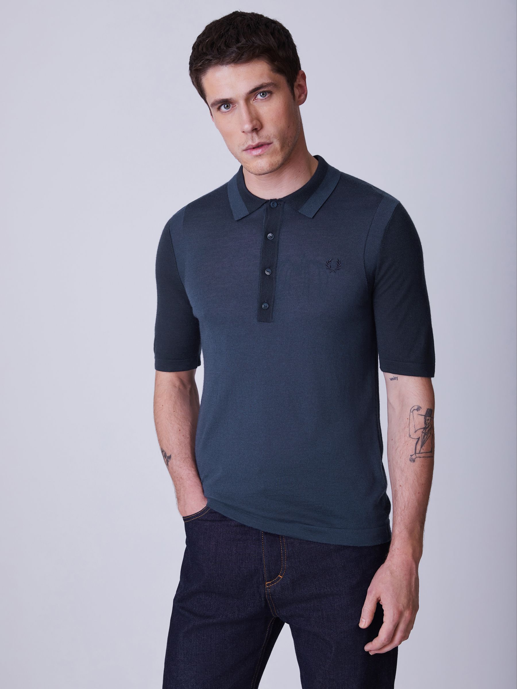 Buy Fred Perry Navy Tonic Waffle Knitted Polo Shirt from Next USA