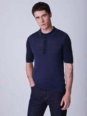 Fred Perry Blue Colour Block Knitted Shirt - Image 1 of 5
