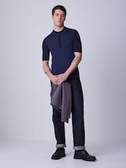 Fred Perry Blue Colour Block Knitted Shirt - Image 2 of 5