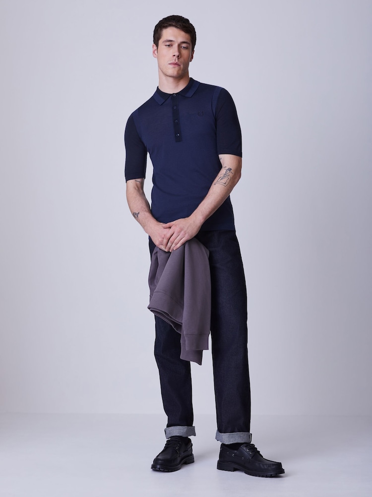Fred Perry Blue Colour Block Knitted Shirt - Image 2 of 5