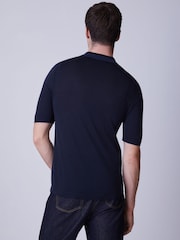 Fred Perry Blue Colour Block Knitted Shirt - Image 3 of 5