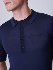 Fred Perry Blue Colour Block Knitted Shirt - Image 4 of 5