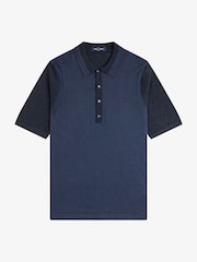 Fred Perry Blue Colour Block Knitted Shirt - Image 5 of 5