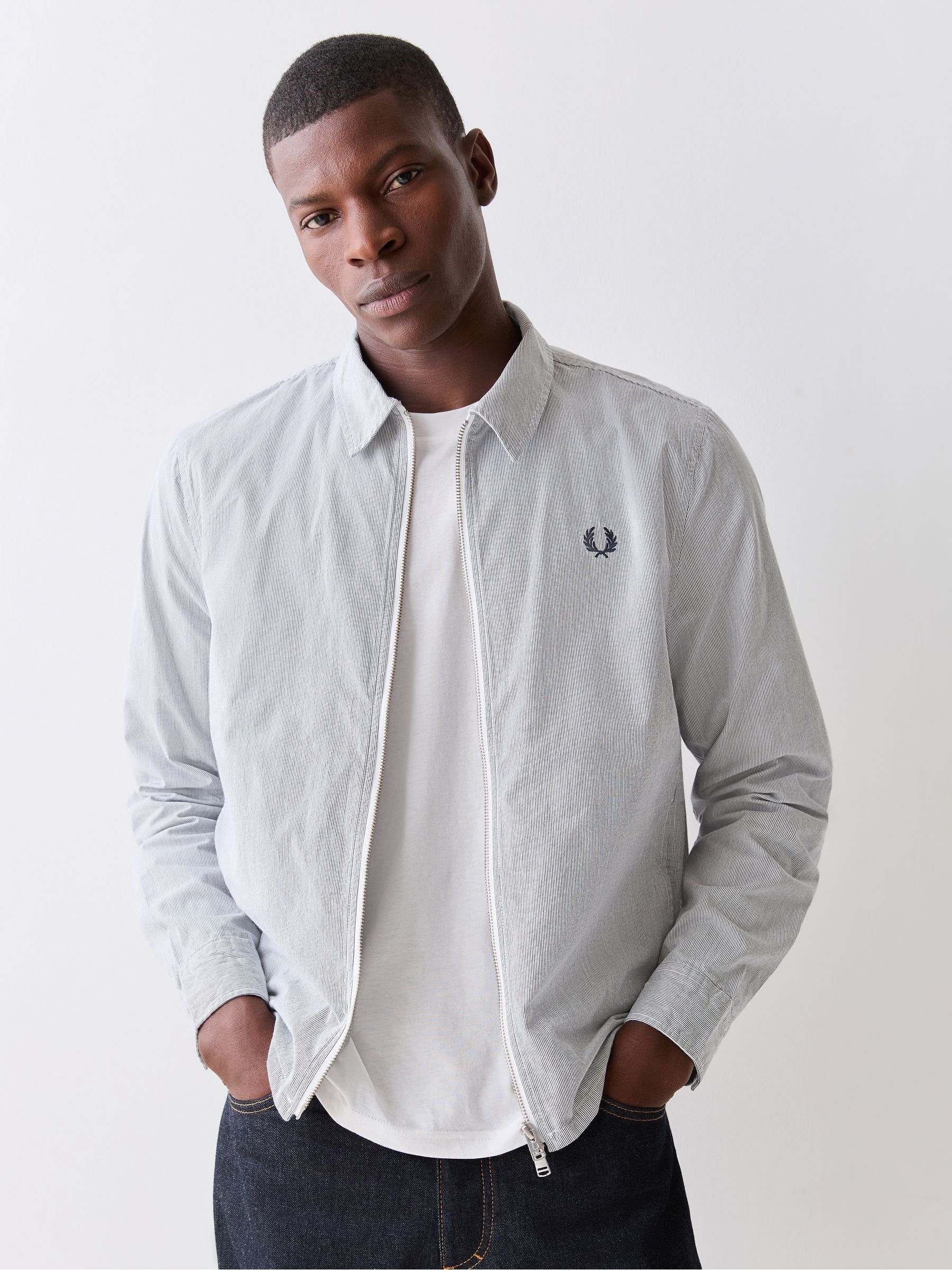 Buy Fred Perry Blue Stripe Seersucker Zip Overshirt from the Next