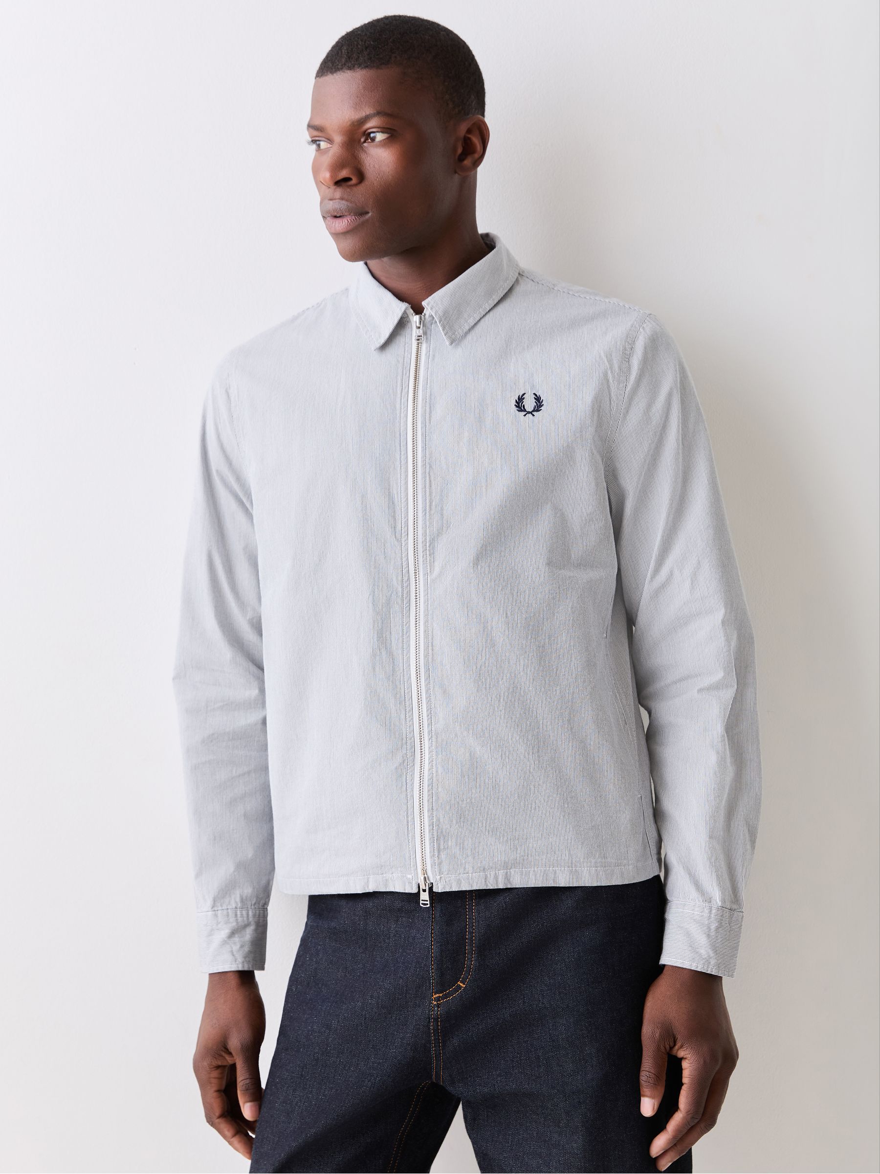 Perry Buy Fred Perry Blue Stripe Seersucker Zip Overshirt from the Next