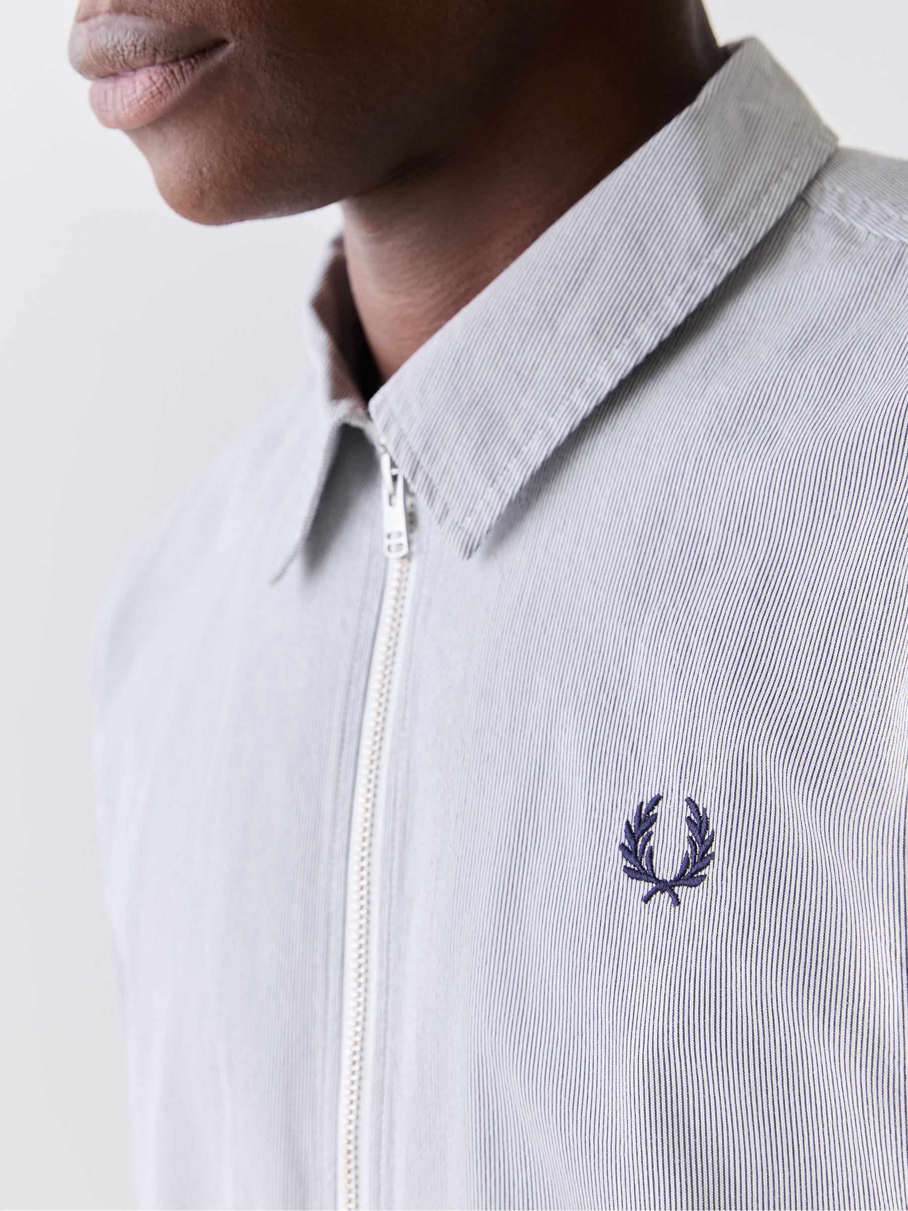 Buy Fred Perry Blue Stripe Seersucker Zip Overshirt from the Next