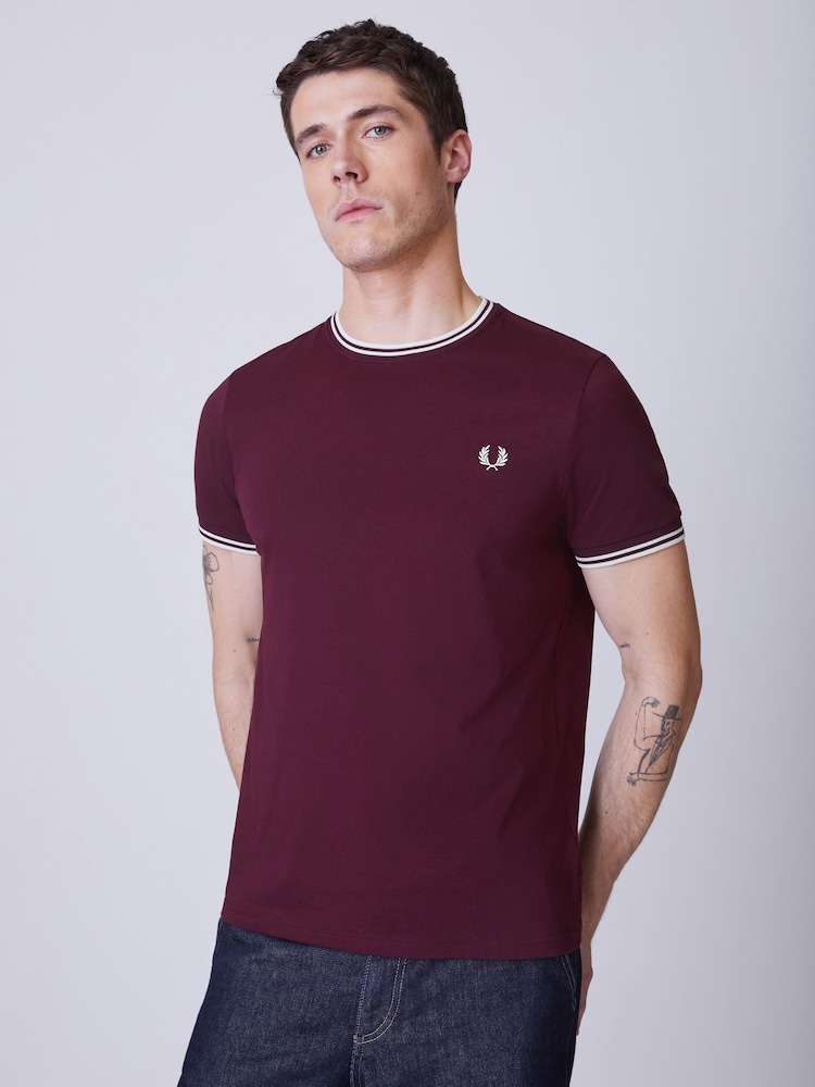 Fred Perry Red Twin Tipped T-Shirt - Image 1 of 5 Fred Perry Red Twin Tipped T-Shirt - Image 1 of 5