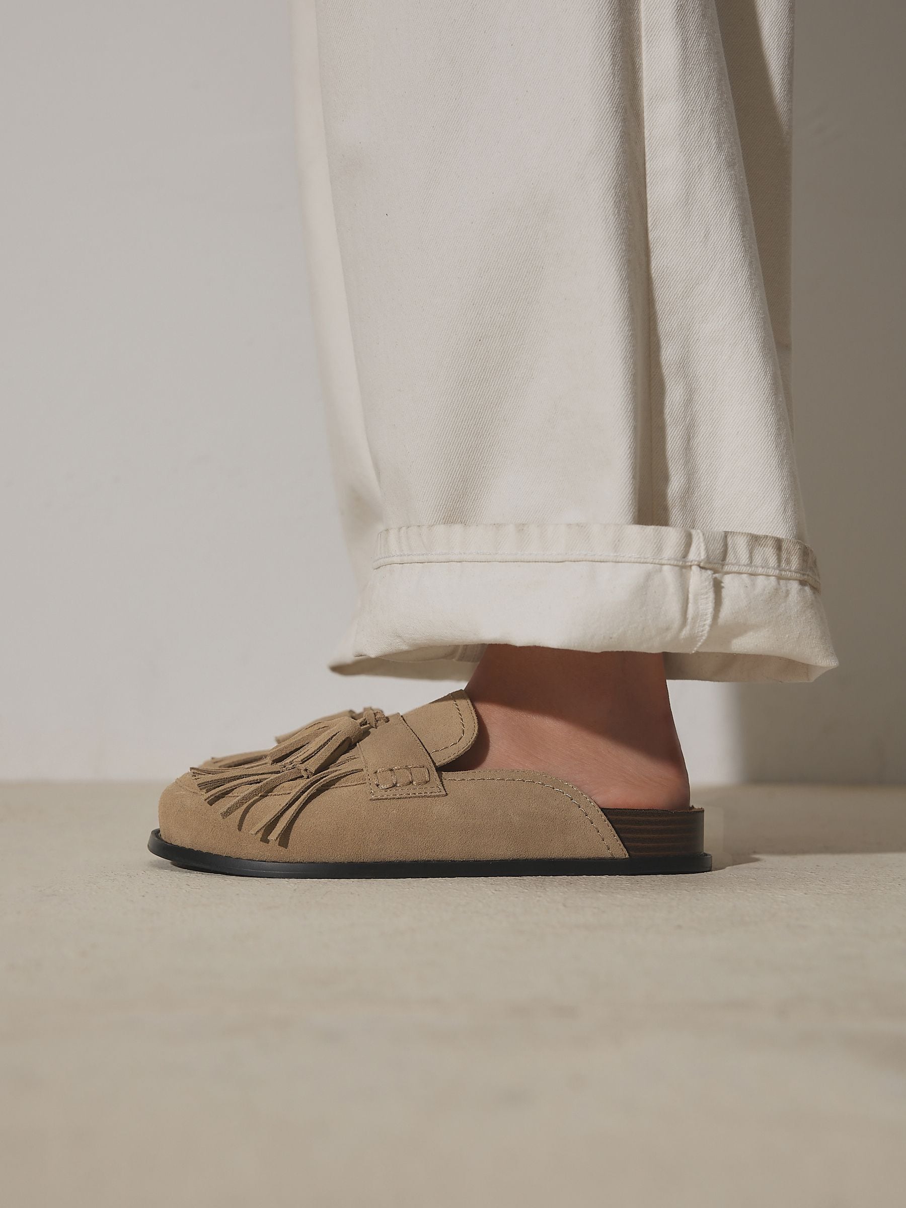 Buy Neutral N. Premium Fringe Footbed Shoes from Next USA