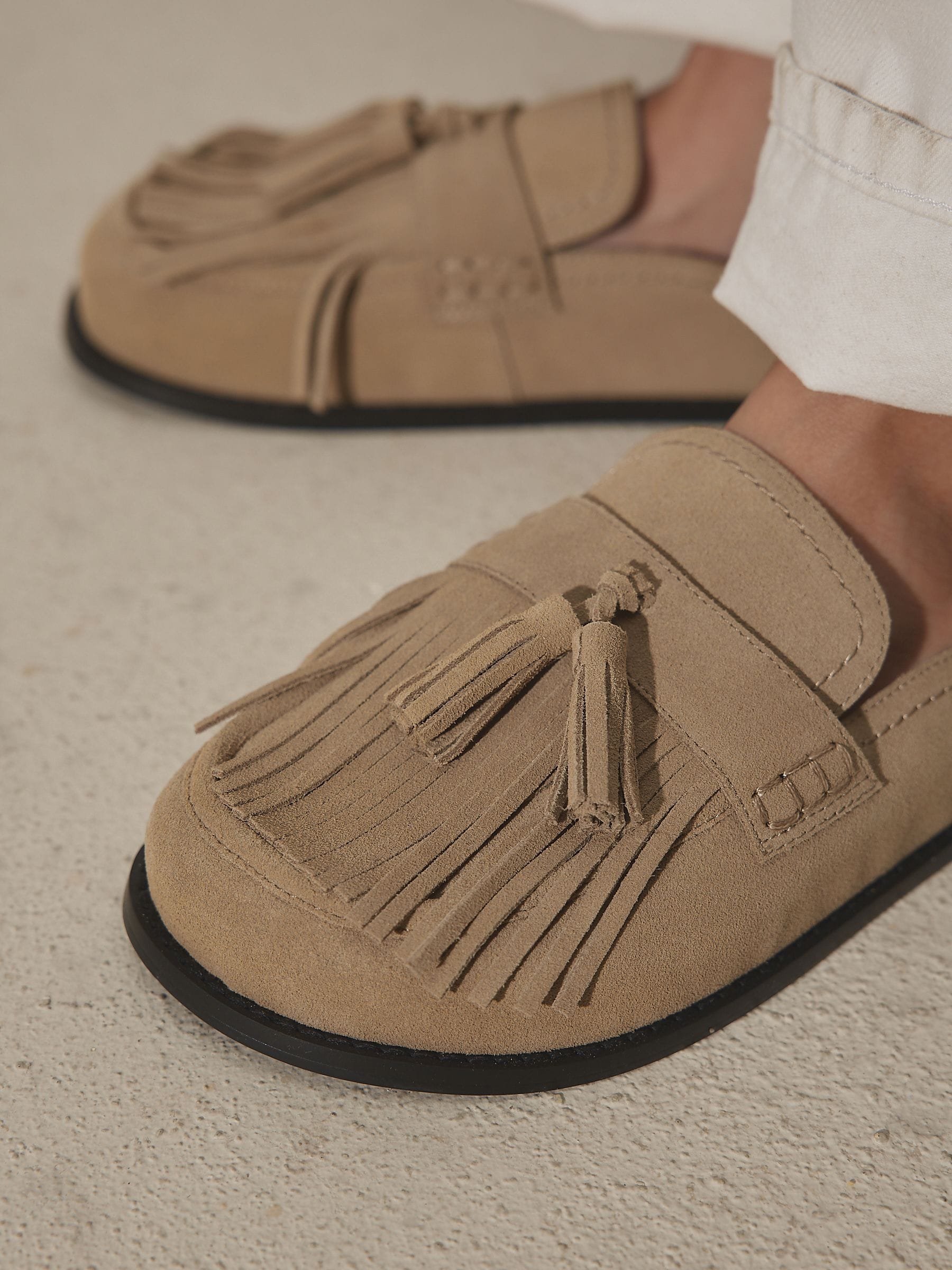 Buy Neutral N. Premium Fringe Footbed Shoes from Next USA