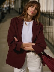 Mint Velvet Red Burgundy Wool Blend Hand Finished Blazer - Image 1 of 8