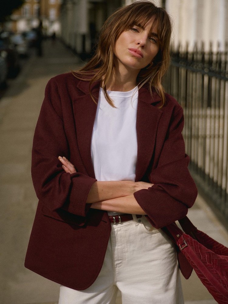 Mint Velvet Red Burgundy Wool Blend Hand Finished Blazer - Image 1 of 8 Mint Velvet Red Burgundy Wool Blend Hand Finished Blazer - Image 1 of 8