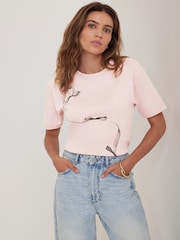 Mint Velvet Pink Cotton Ribbon Print T-Shirt - Image 3 of 8