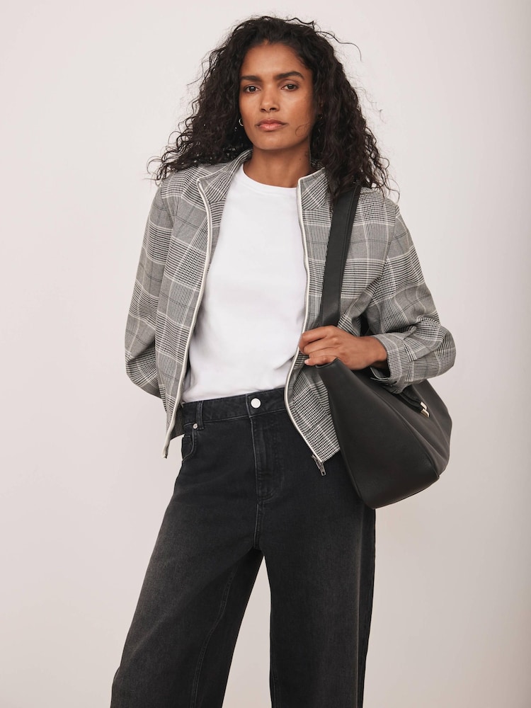 Mint Velvet Grey Checked Bomber Jacket - Image 2 of 8