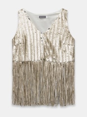 Mint Velvet Silver Sequin Fringed Top - Image 7 of 8