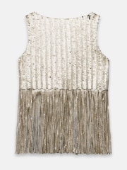Mint Velvet Silver Sequin Fringed Top - Image 8 of 8