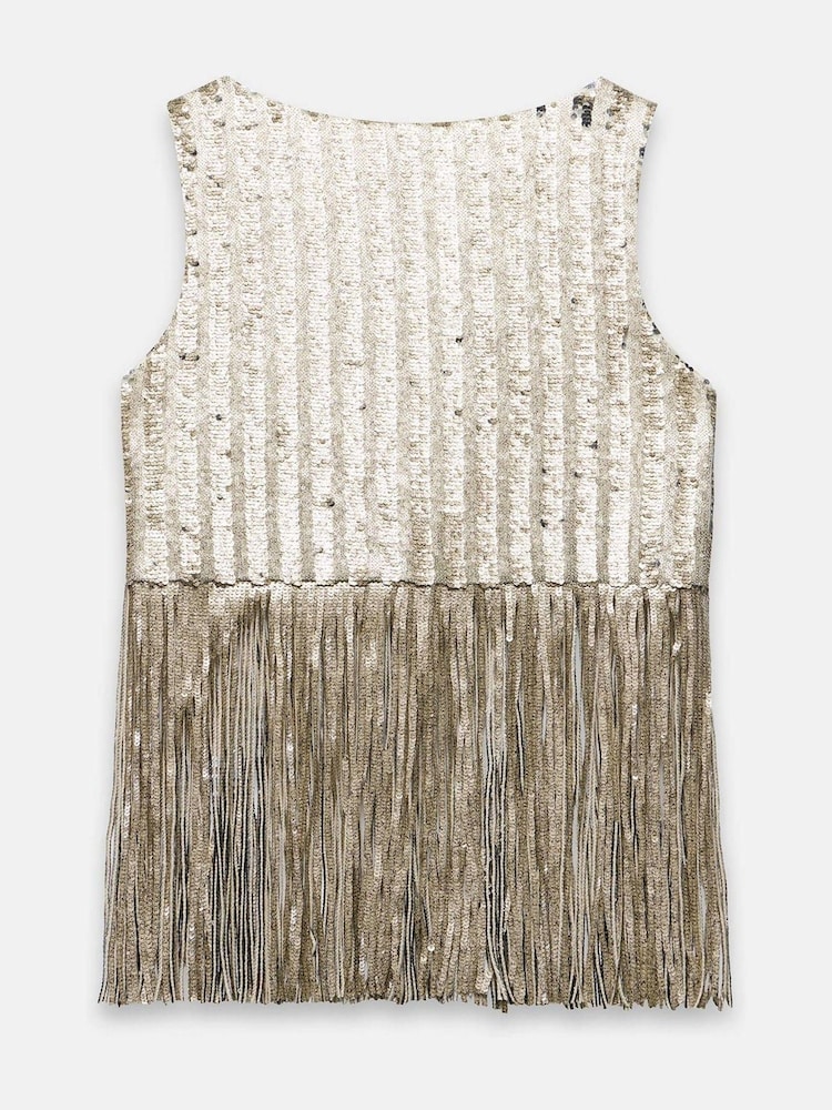 Mint Velvet Silver Sequin Fringed Top - Image 8 of 8