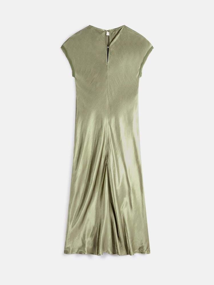 Mint Velvet Green Khaki Satin Midi Dress - Image 8 of 8