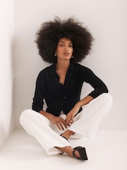 Mint Velvet Black Cotton Blend Button Collar Cardigan - Image 2 of 8