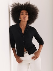 Mint Velvet Black Cotton Blend Button Collar Cardigan - Image 3 of 8
