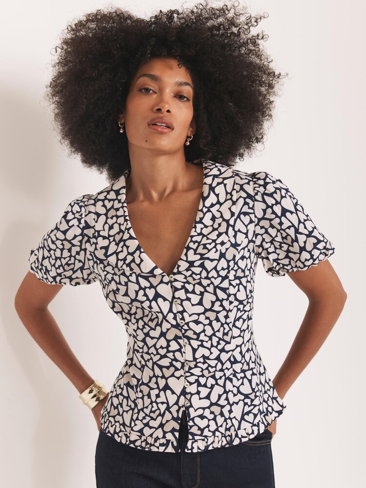 Mint Velvet Blue Heart Print Top - Image 1 of 8