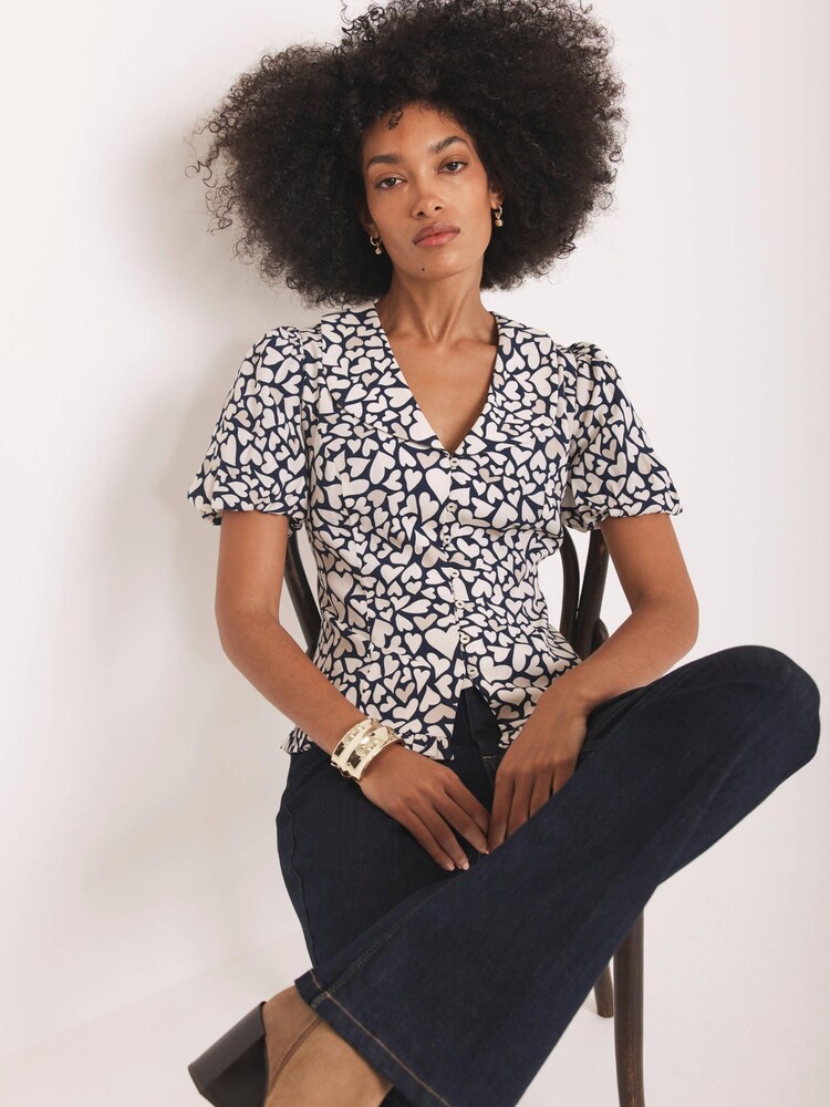 Mint Velvet Blue Heart Print Top - Image 2 of 8