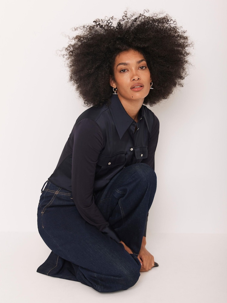 Mint Velvet Blue Satin Utility Shirt - Image 2 of 8