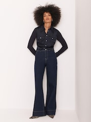 Mint Velvet Blue Satin Utility Shirt - Image 4 of 8