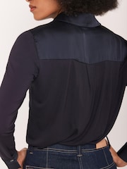 Mint Velvet Blue Satin Utility Shirt - Image 5 of 8